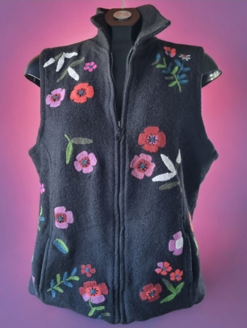 Blast 100% Wool Floral Embroidered & Beaded Lined Vintage 90s Y2K Vest Sz L